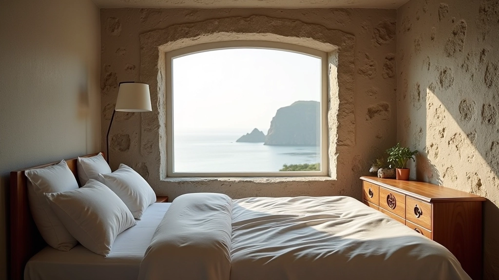 Cozy bedroom with ocean view in traditional West Cork stone cottage